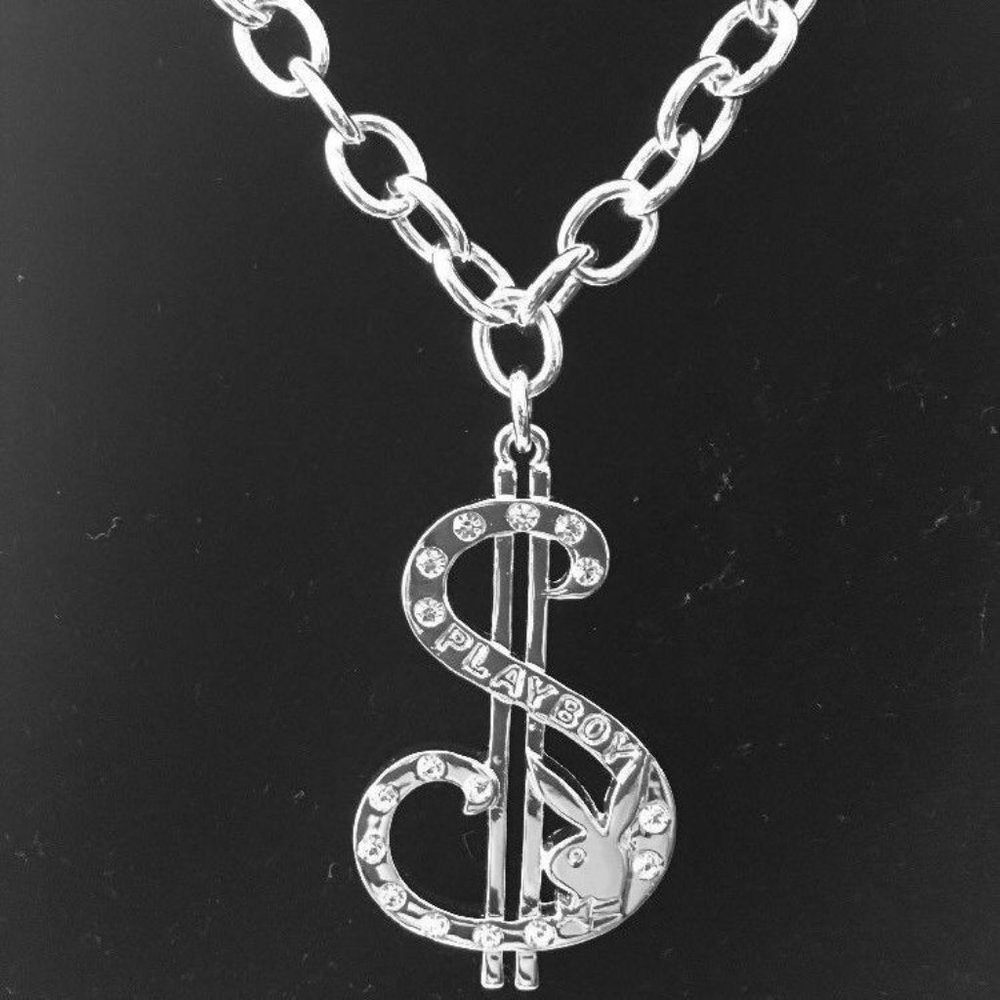 Playboy Necklace Dollar Sign Pendant Bunny Logo Crystal $ Cash Money Hip Hop y2k - Picture 12 of 12
